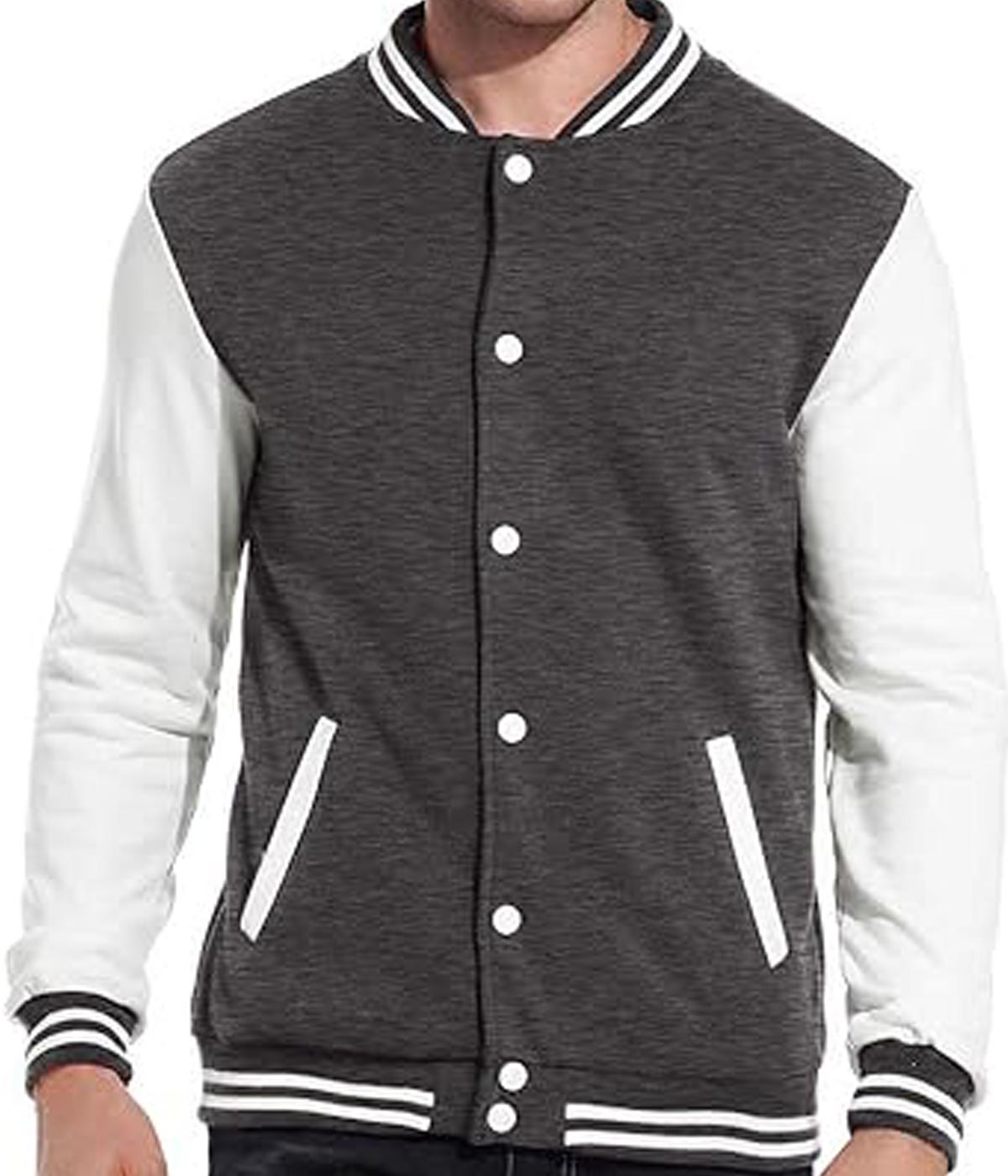 Varsity Jacket White Grey Wool Baseball Bomber