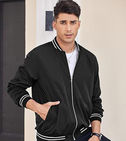 Streamlined Zip Up Lightweight Varsity Jacket